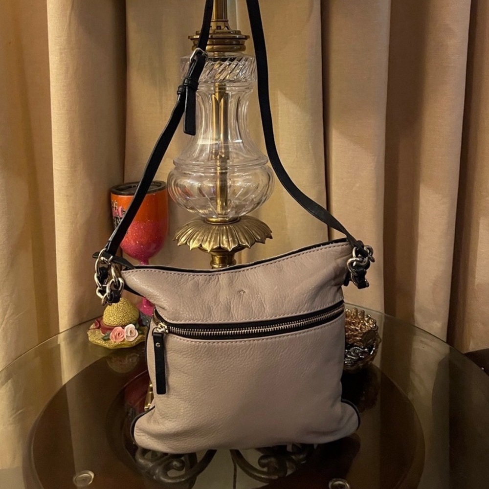 Kate Spade Monochrome Striped Accessory crossbody bag.